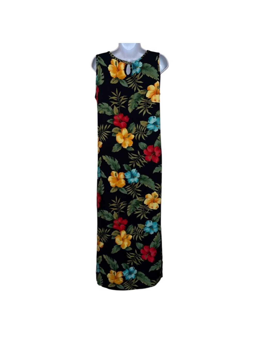 La Cabana Sleeveless Hawaiian Beach Dress Womens S Black Floral A-Line Maxi - Picture 5 of 8